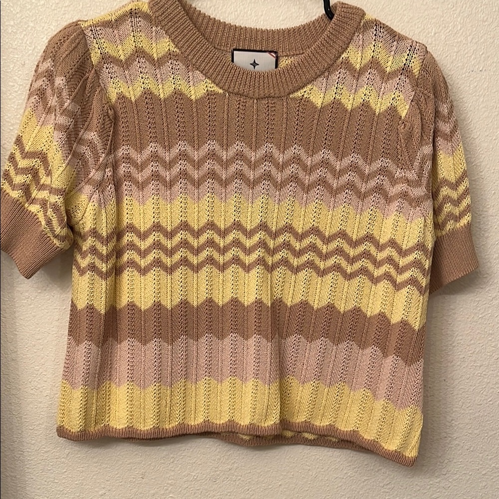 Tuckernuck Zigzag Knit Top in Brown, Pink, and Yellow